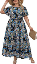 Plus Size Maxi Dress for Curvy Women - Flared Ditsy Floral Boho