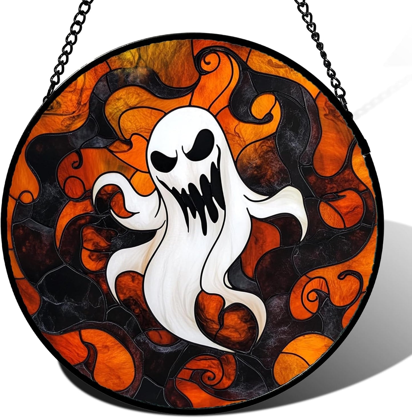 Stained Glass Window Hanging - Halloween Ghost Suncatcher Decor