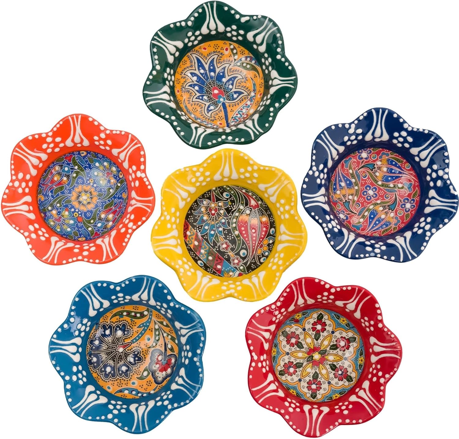 BCS Ceramic Pinch Bowls Set of 6 - Handmade Multicolor Dishes