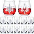 Christmas Stemless Wine Glass Set 12oz Snowflake - Party Pack of 12