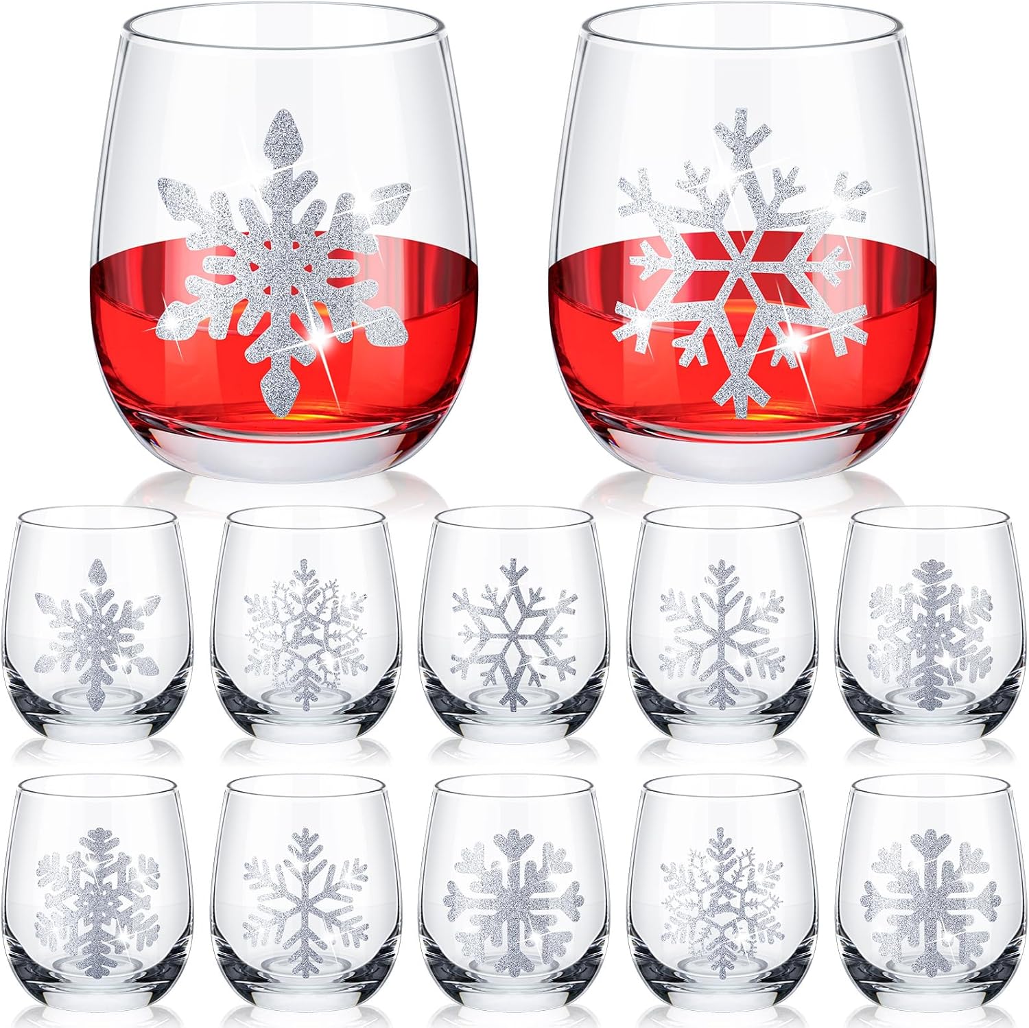 12 Pcs Christmas Snowflake Stemless Wine Glass Set for Parties