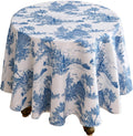 Cyan Round Tablecloth 67 in - Vintage Linen Castle Pattern