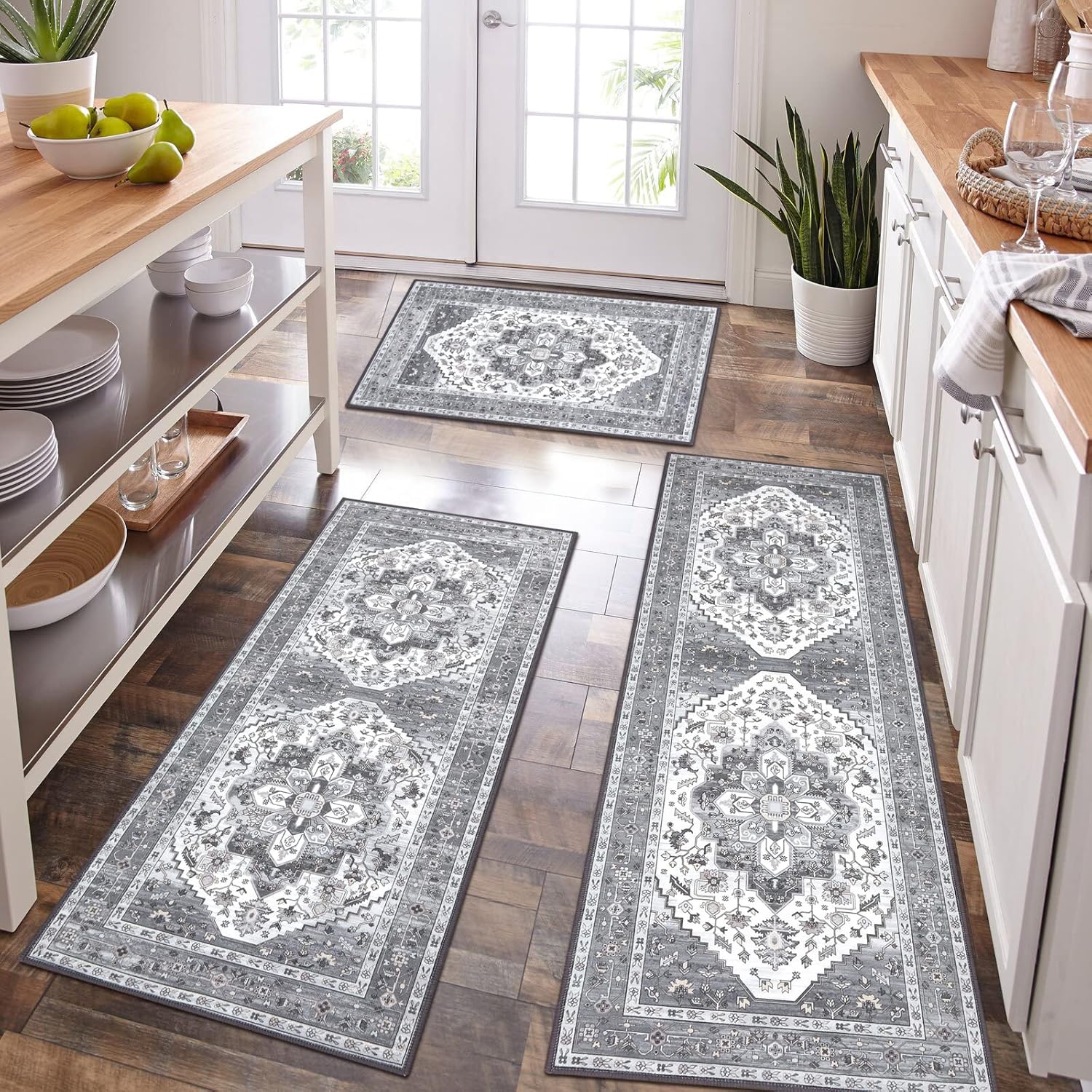 HEBE Boho Kitchen Rug Sets 3 Piece Non Slip Washable Mats