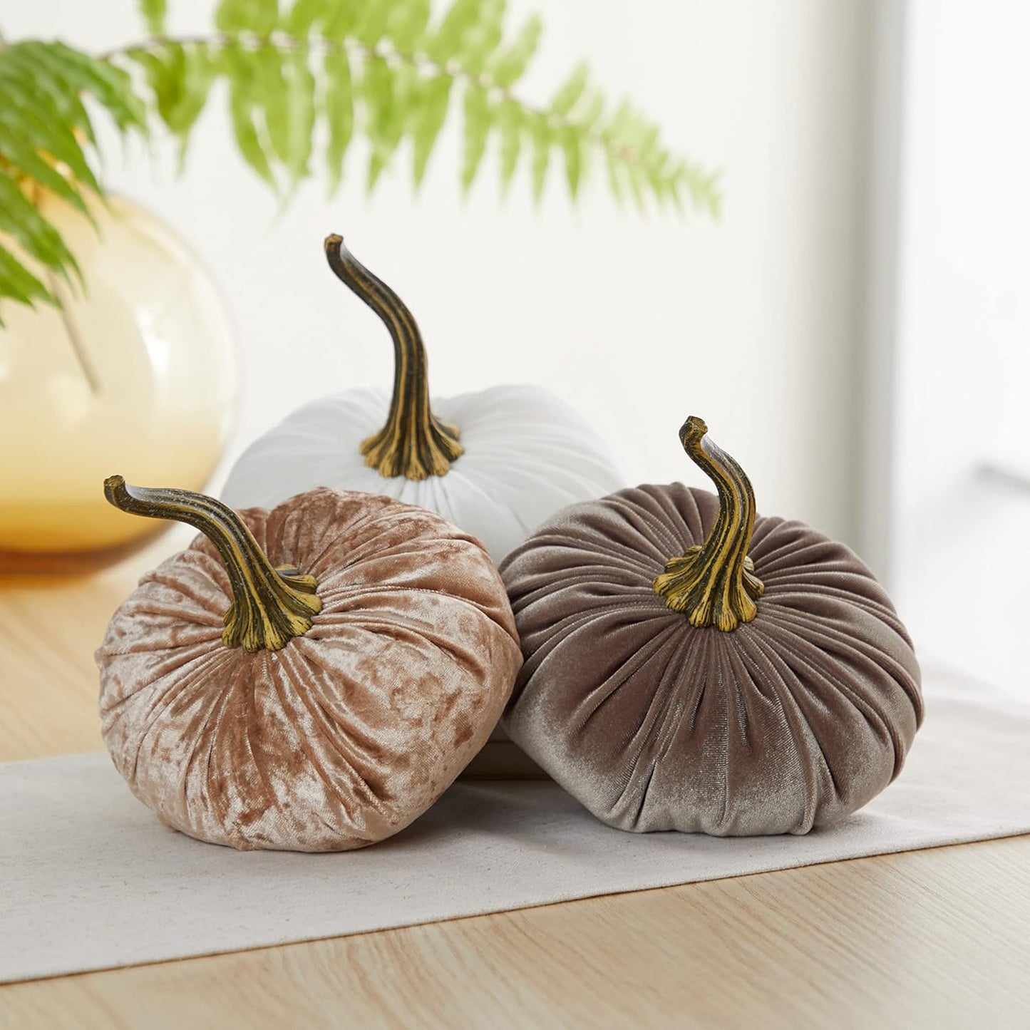 Set of 3 Artisan Velvet Pumpkins for Cozy Fall Decor