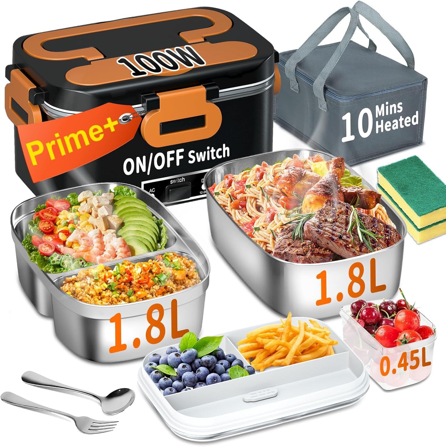 Electric Heated Lunch Box for Adults - Fast 3-IN-1 Food Warmer