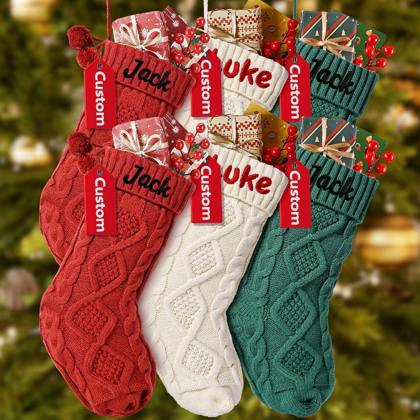 Personalized Christmas Stockings for Family - 6 Pack of Joy