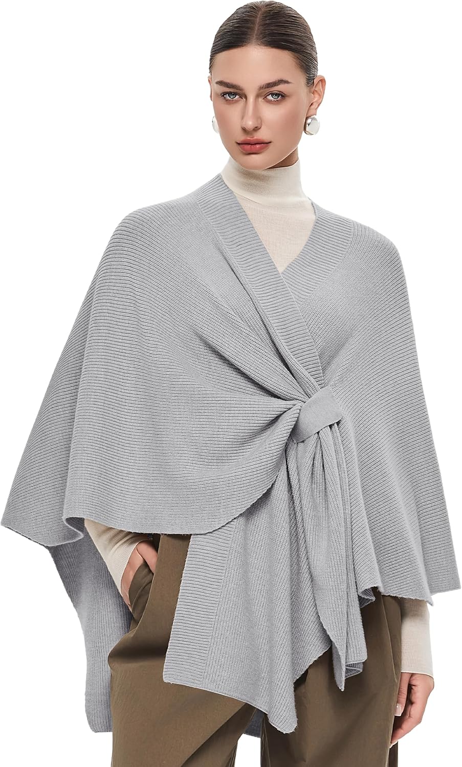 PULI Women's Elegant Shawl Wraps Soft Open Front Poncho Sweater