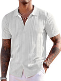 Men's Knit Short Sleeve Button Down Polo Shirt - Summer Beach Style