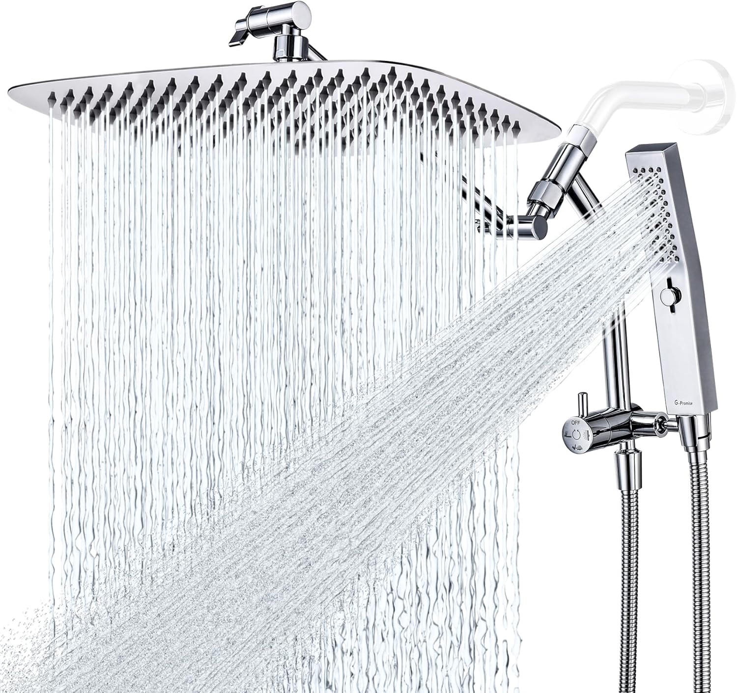 G-Promise All Metal 14 Inch Shower Head with Handheld Spray Combo