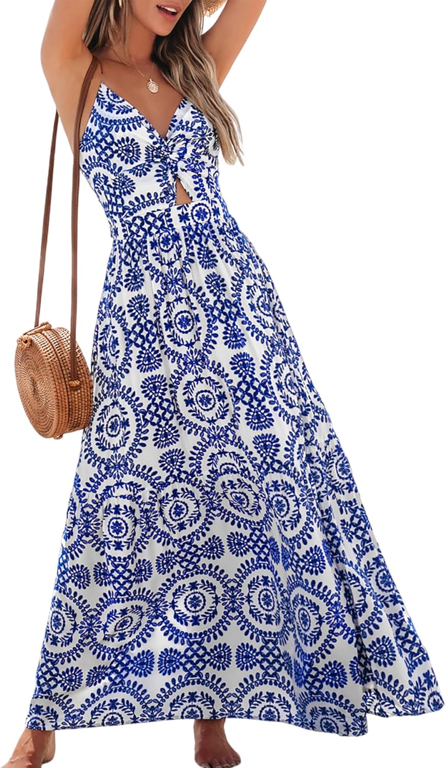 CUPSHE Women's Maxi Dress Floral Print Twisted V Neck Sleeveless