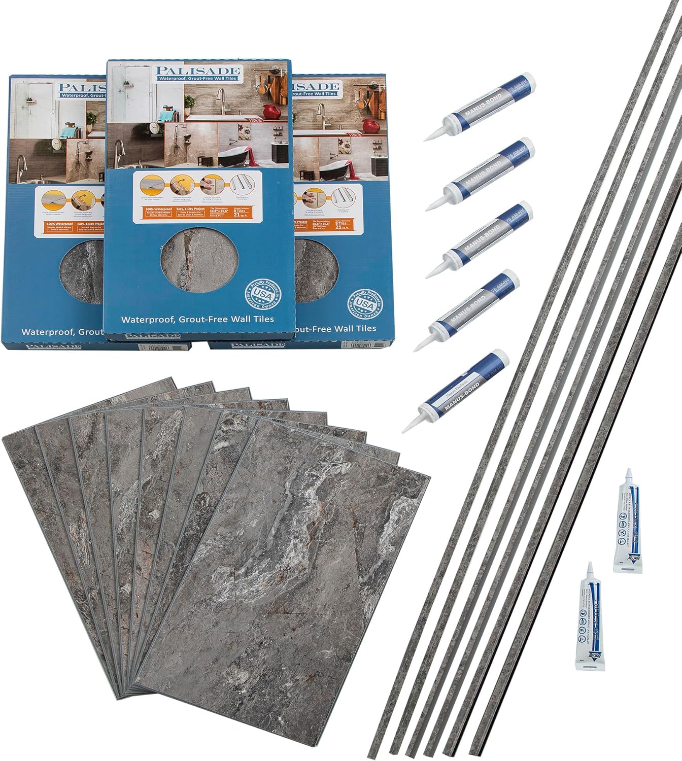 Palisade Interlocking Vinyl Tile Shower Kit in Spanish Marble