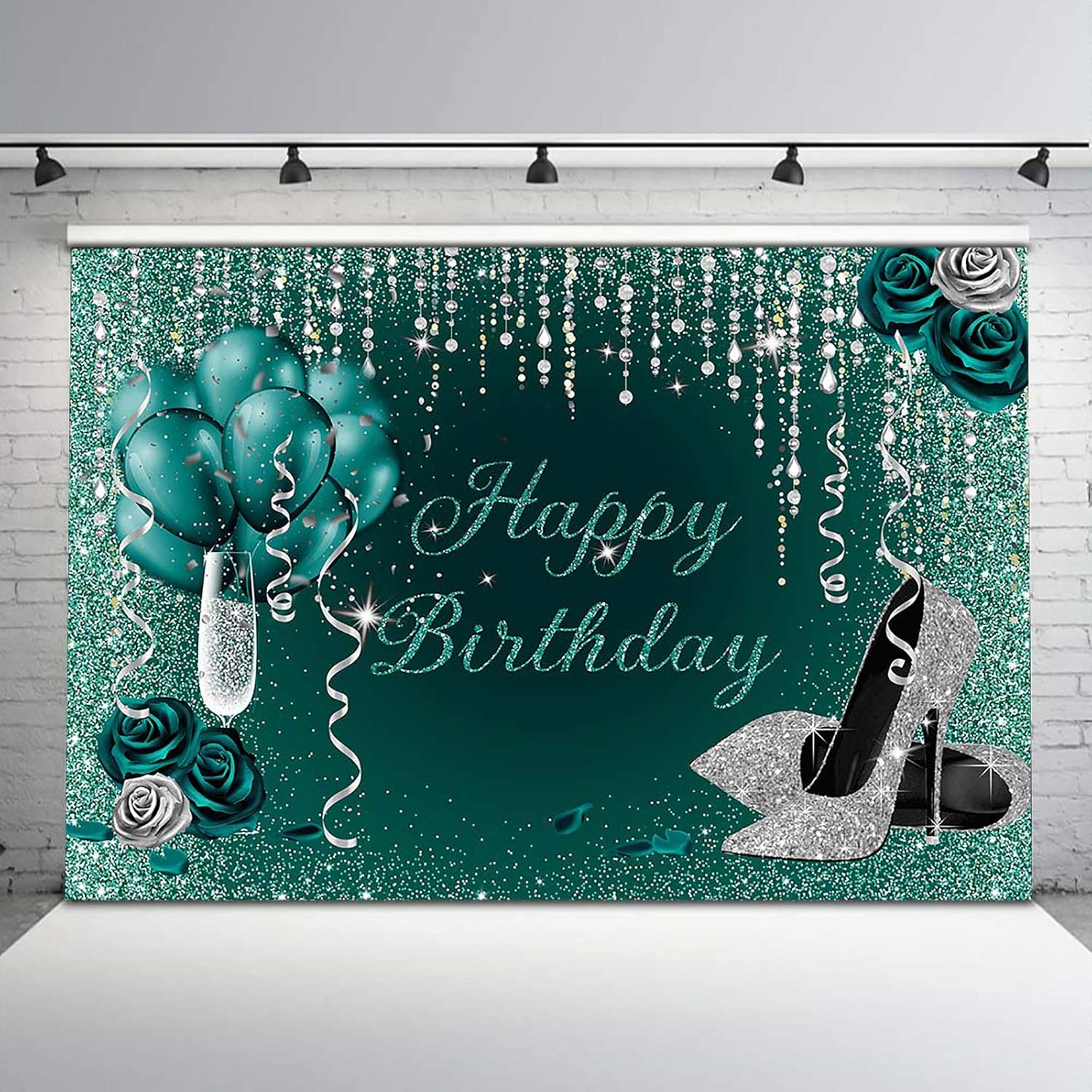 Avezano Turquoise Silver Birthday Party Backdrop for Women