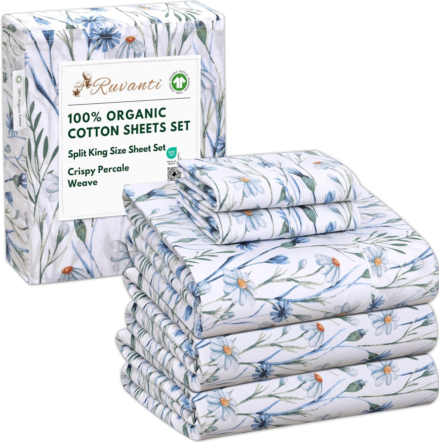 100% Organic Cotton Sheets Split King Set for Ultimate Comfort