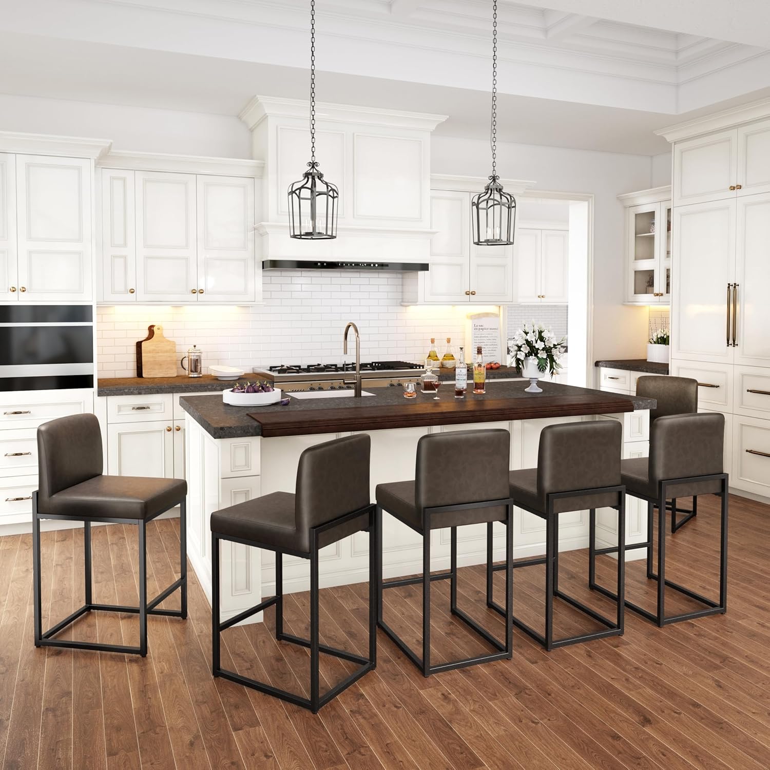 PHI VILLA Dark Grey Bar Stools Set of 6 for Modern Kitchens