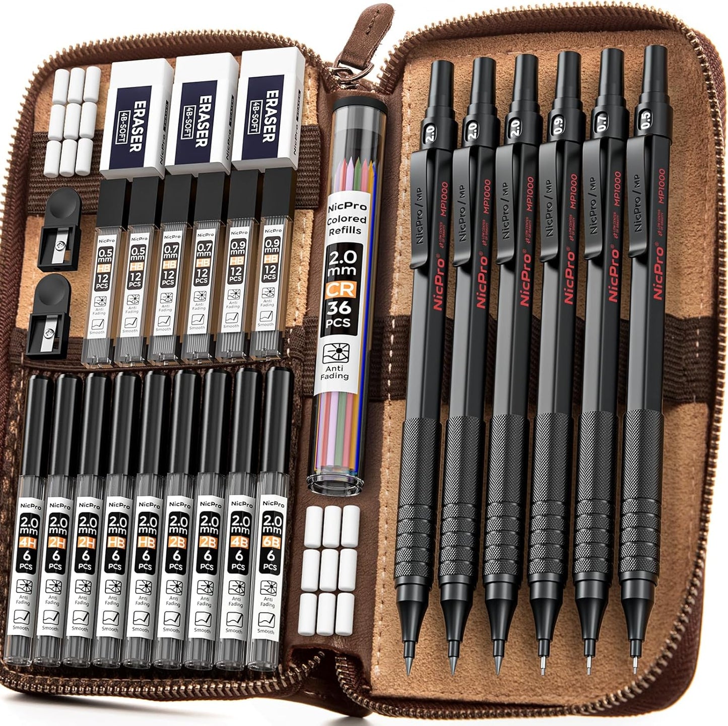Nicpro 30PCS Black Metal Mechanical Pencil Set for Artists