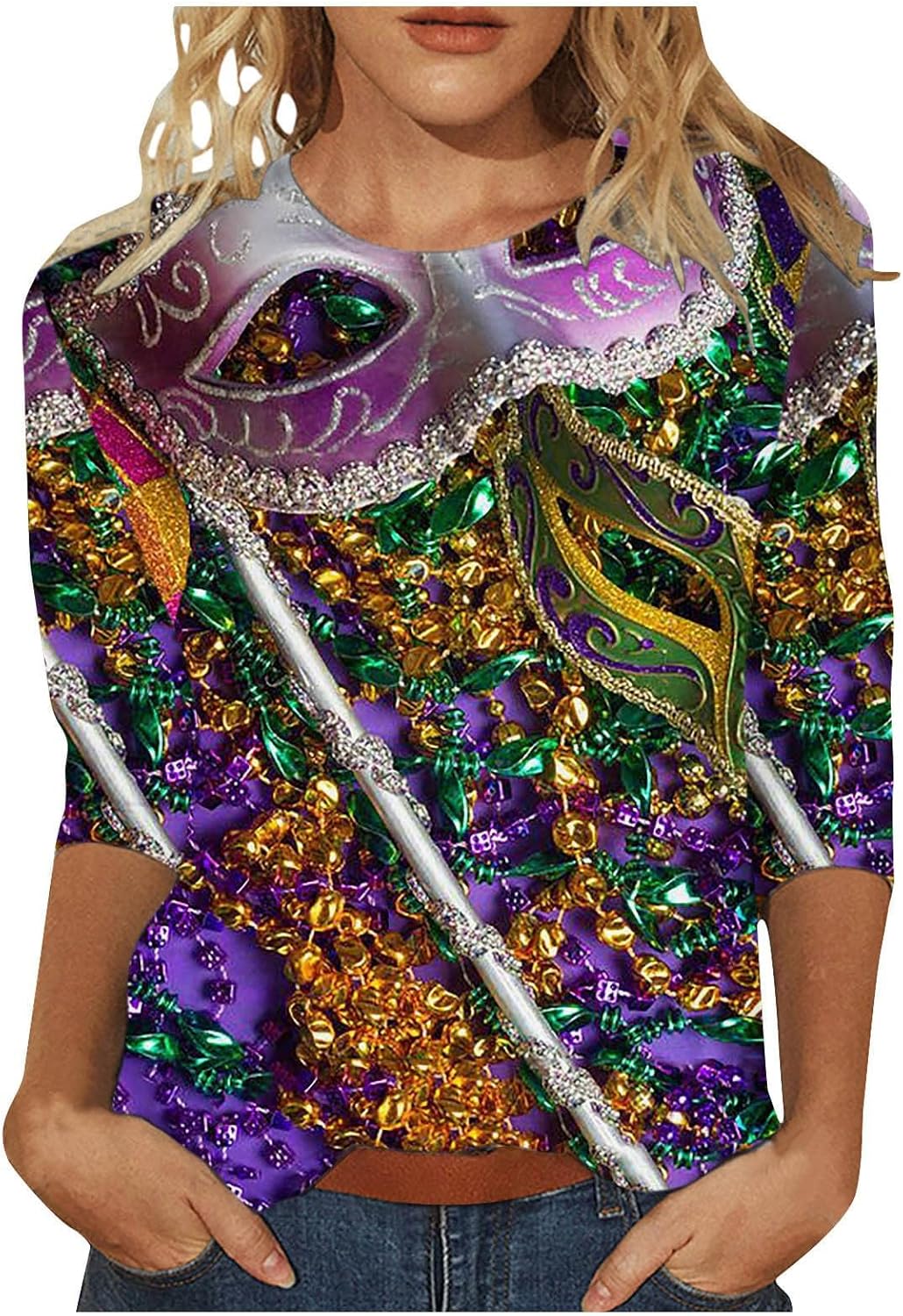 Sparkly Mardi Gras Sequin Sweatshirt ~ Festive Women's Top