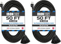 Iron Forge Cable 2 Pack 50 Ft Black Extension Cord with 3 Outlets