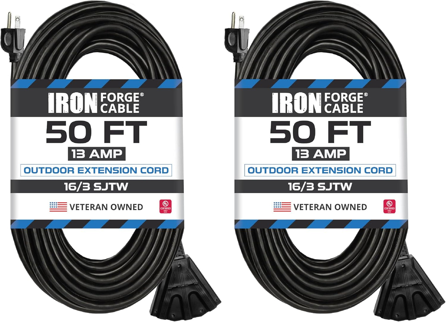 Iron Forge Cable 50 Ft Black Extension Cord with 3 Outlets