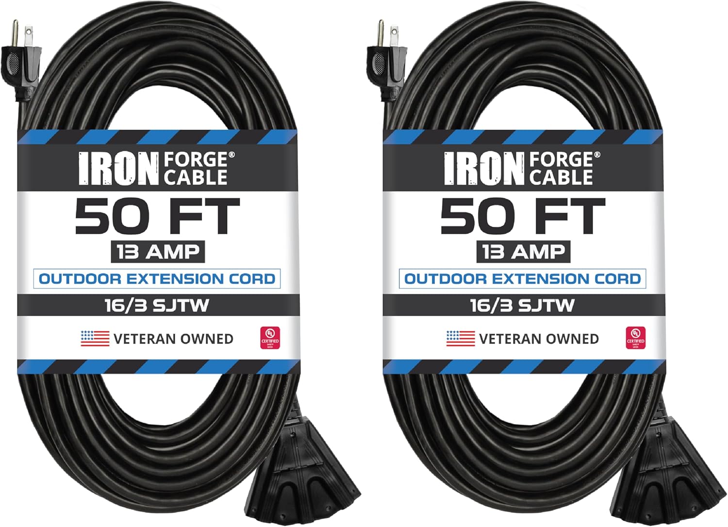 Iron Forge Cable 50 Ft Black Extension Cord with 3 Outlets