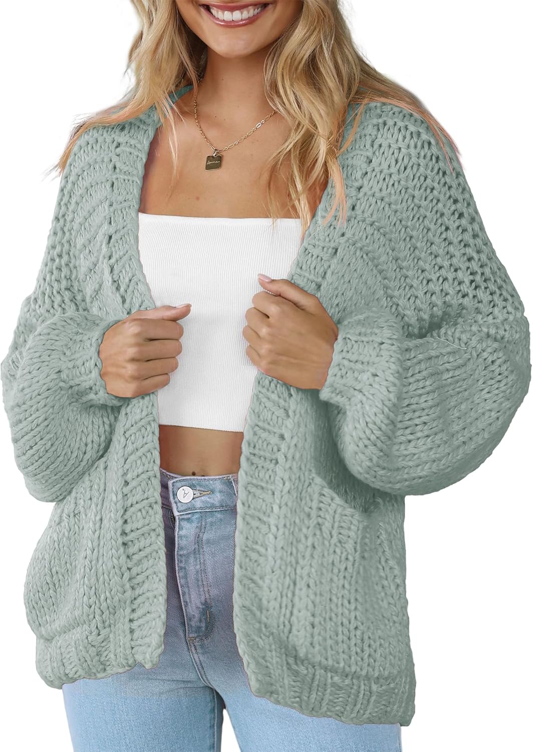 Women's Cardigan Soft Pocketed Long Sleeves Casual Sweater