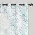 Aqua Blue Grey Branch Linen Semi Sheer Curtains 84in - Pair