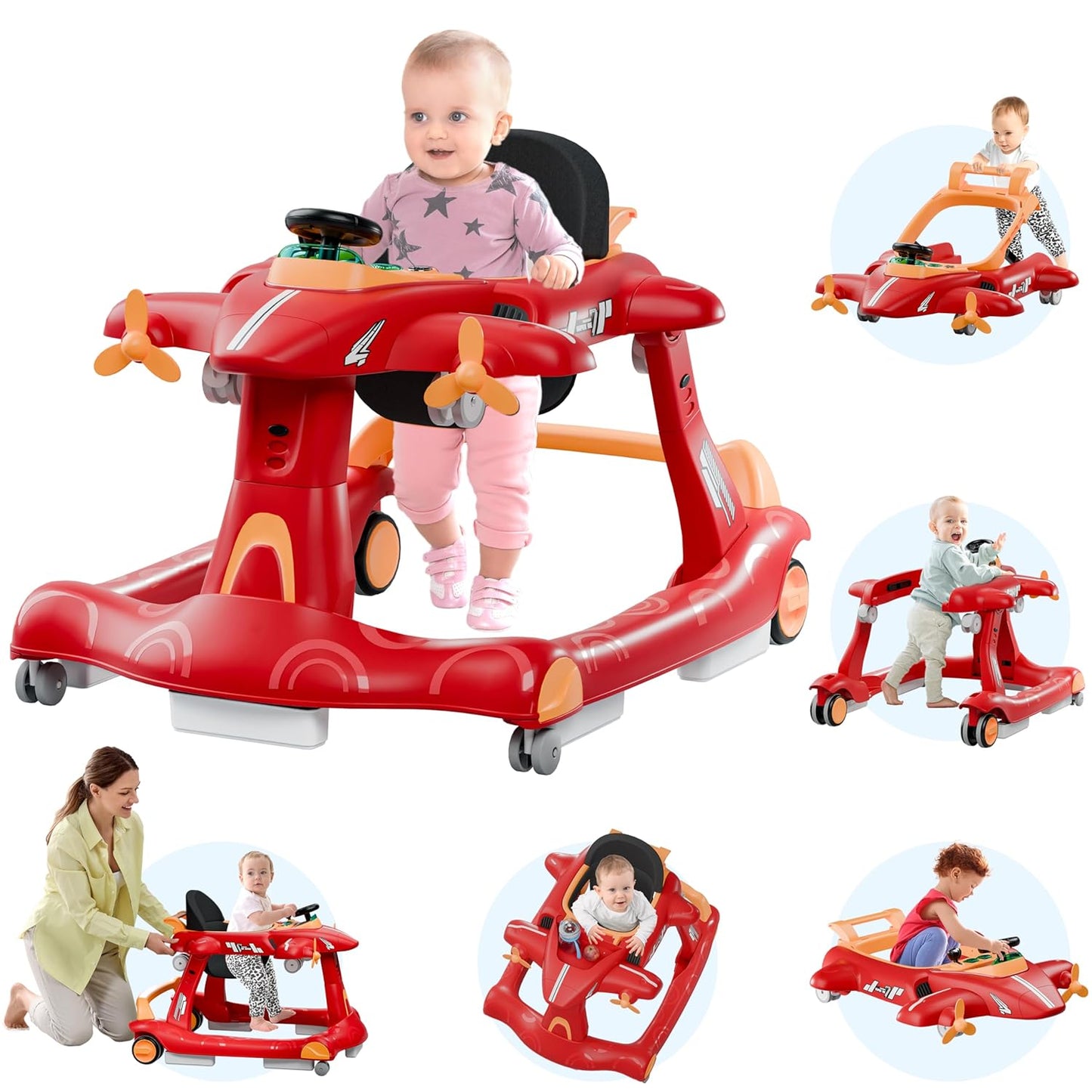 Xilingol 6-in-1 Baby Walker with Adjustable Speed Wheels