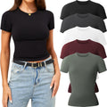 Womens Crew Neck Short Sleeve T Shirts 3/5 Pack - Soft Stretchy Basic