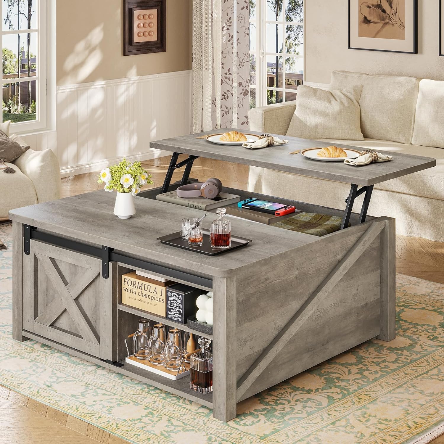 SEDETA 31.5 Lift Top Coffee Table - Hidden Storage & Adjustable Shelves!