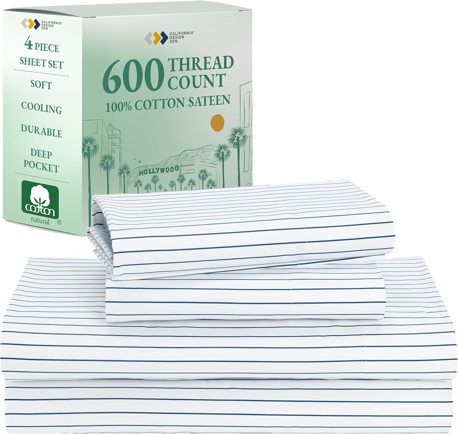 Luxury 600 Thread Count Queen Size Bed Sheets Set - Classic Blue