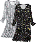 Ekouaer Cotton Nightgowns 2 Pack Long Sleeve Sleepshirts - Cozy Fit up