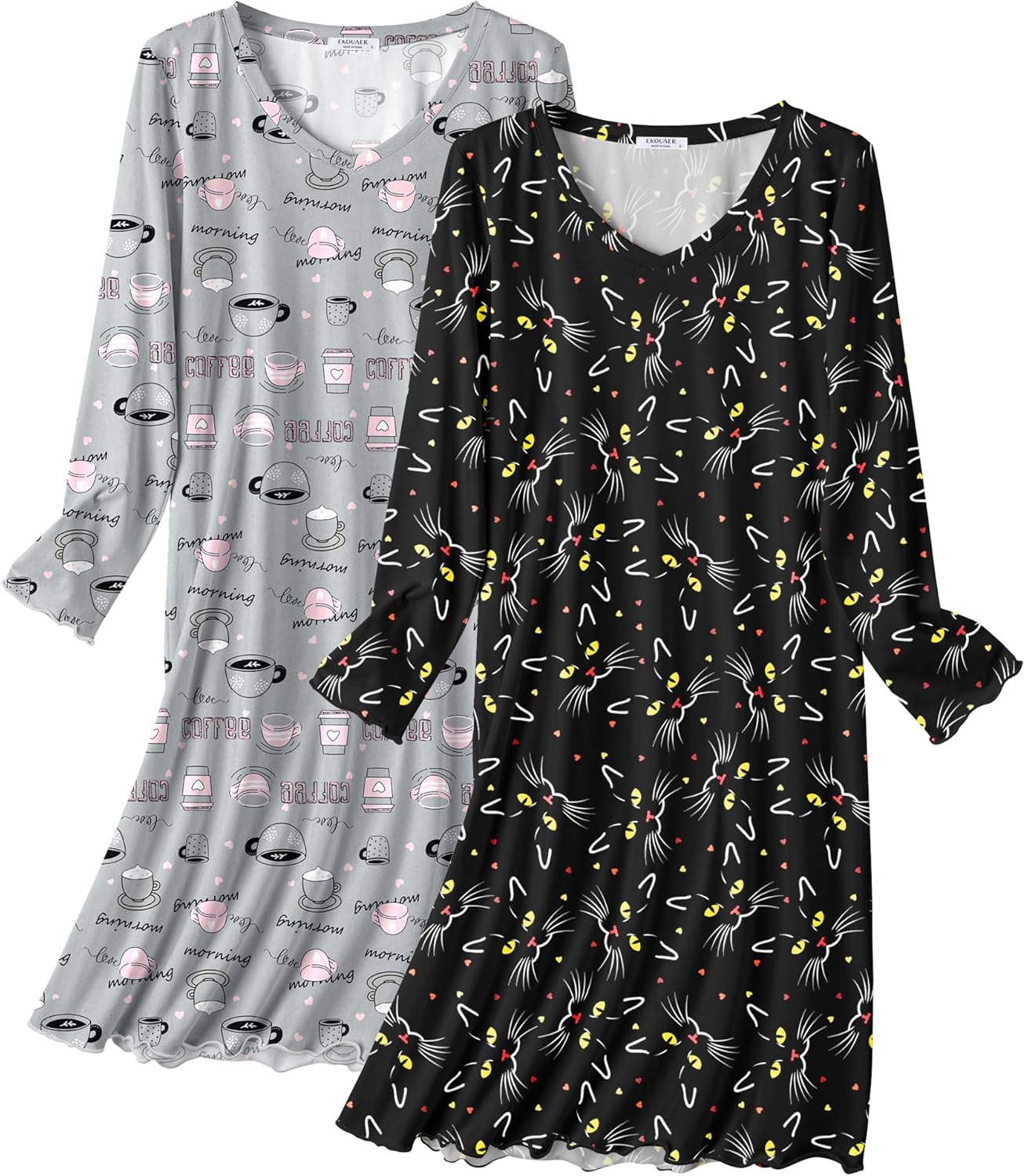 Ekouaer Cotton Nightgowns for Women - Soft Long Sleeve Sleepshirts