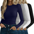 Neer 4 Pack Women's Ribbed Long Sleeve Shirts - Slim Fit Cotton