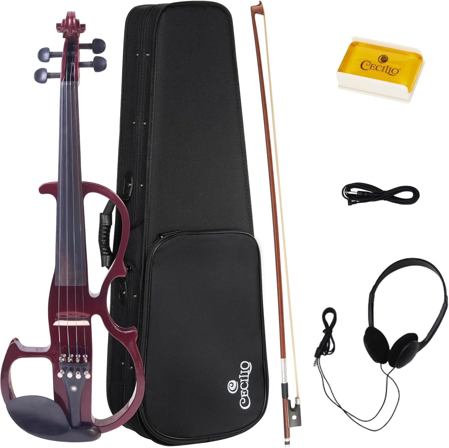 Cecilio Solid Wood Electric Silent Violin in Metallic Red Mahogany