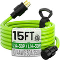 15Feet 30 Amp Generator Extension Cord 4 Prong L14-30 - Heavy Duty