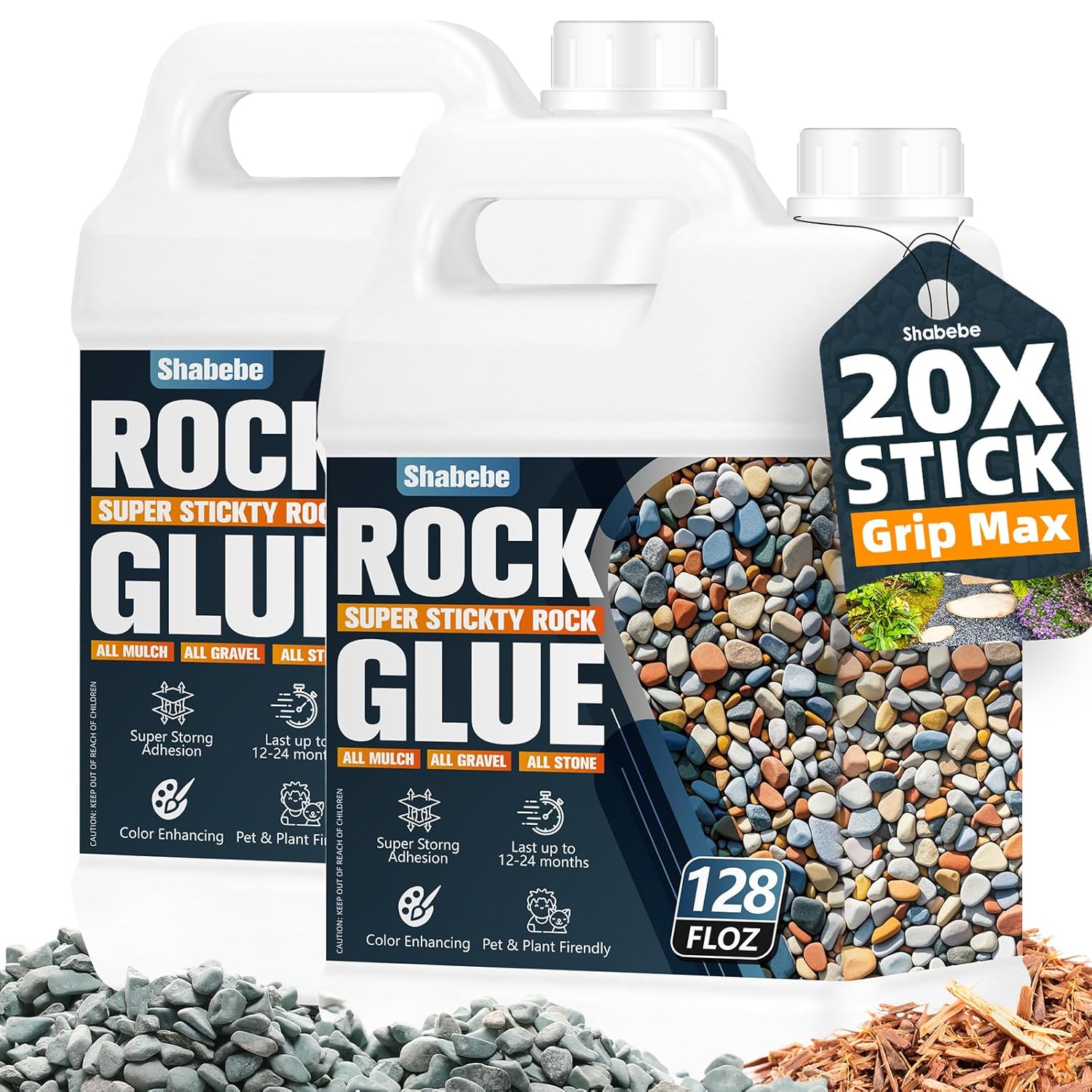 Rock Glue for Landscaping - 2 Gallon Mulch Glue with Grip Max