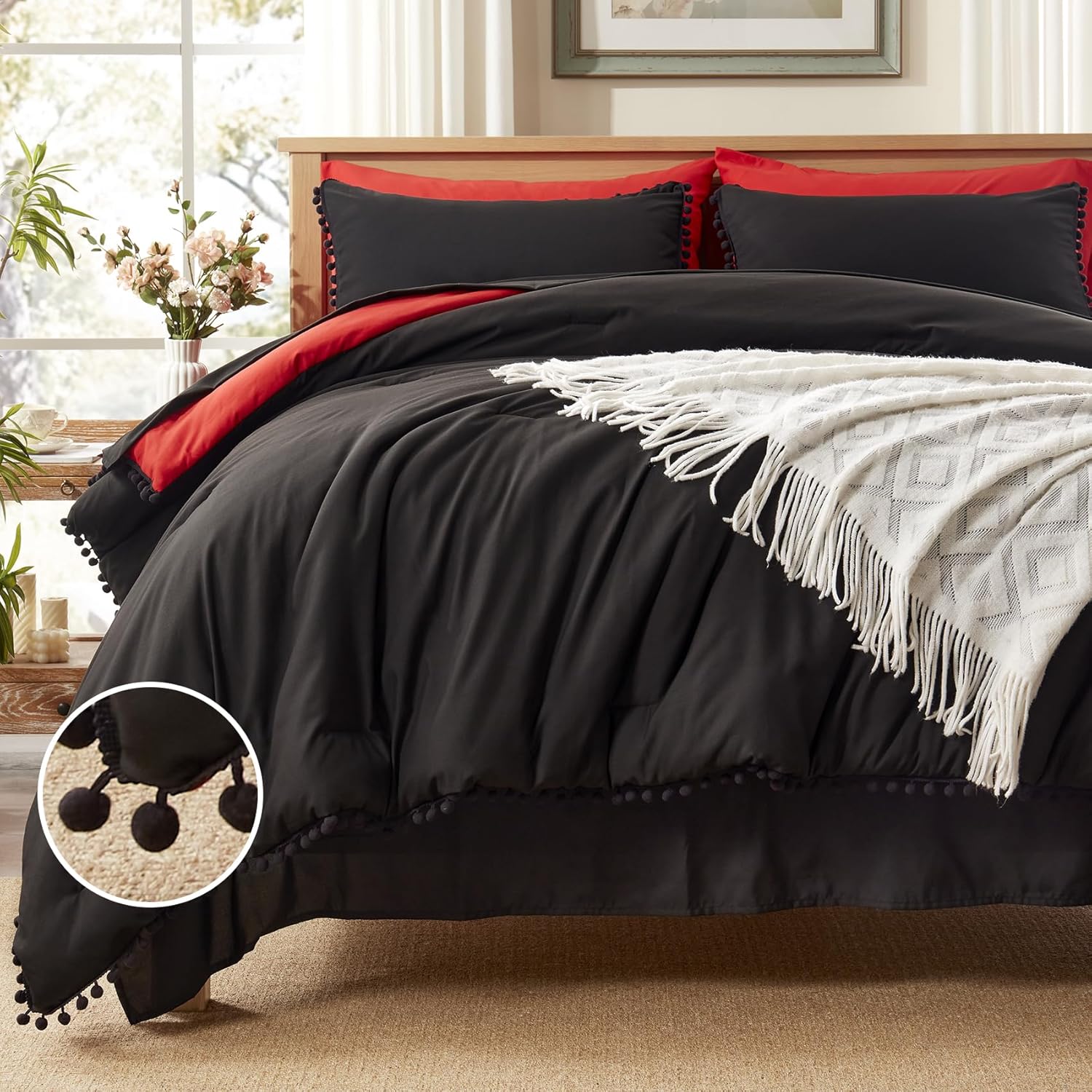 Anluoer Queen Comforter Set 7 Piece for Cozy Boho Bedding