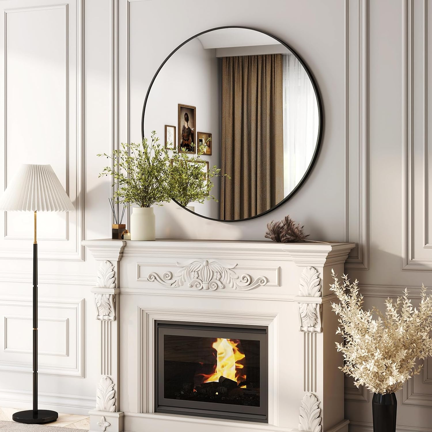 36 Inch Round Bathroom Mirror - Modern Black Wall Mounted Design
