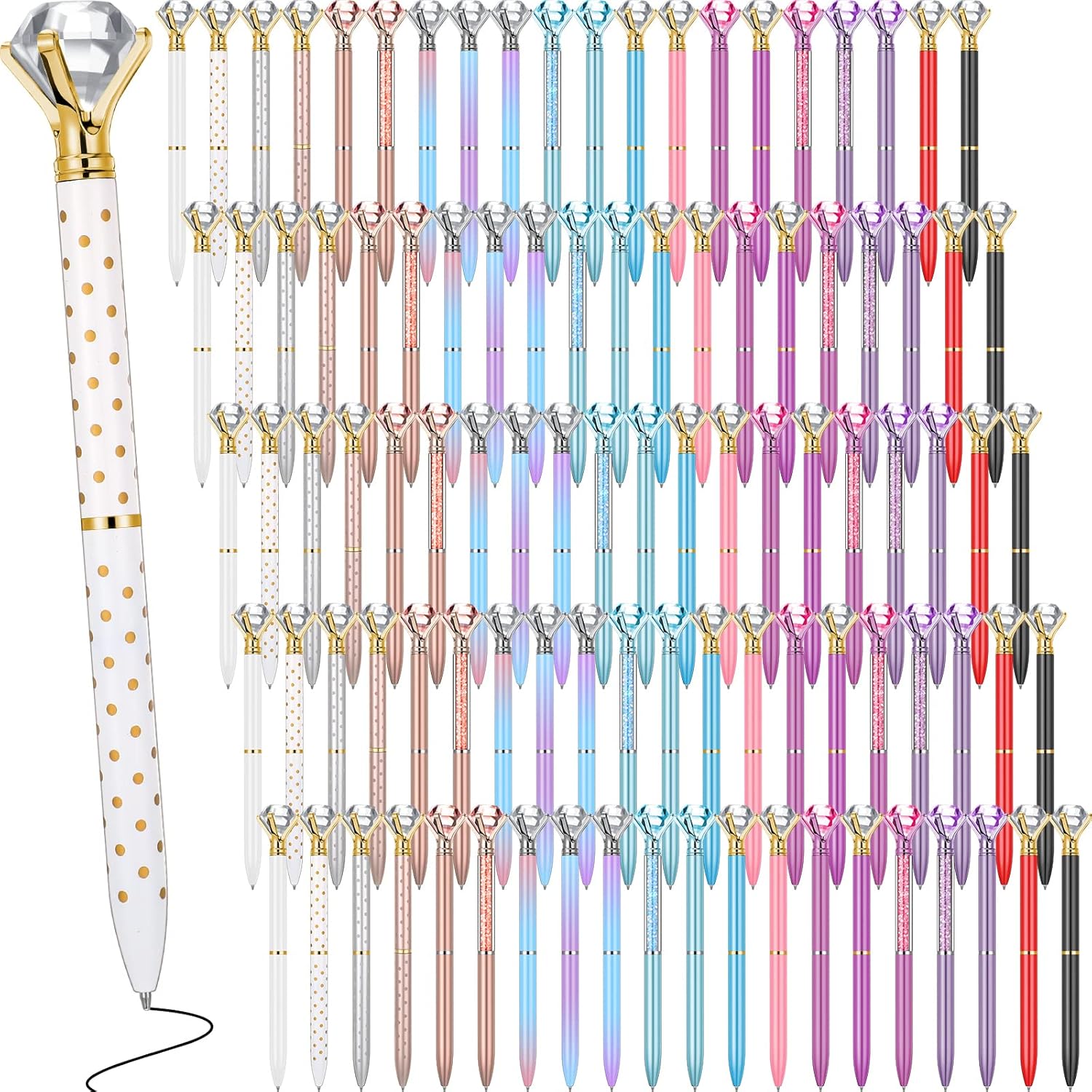 Sherr 100 Pack Big Crystal Diamond Pens for Stylish Writing