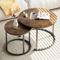 Nesting Round Coffee Table Set of 2 - Space-Saving Rustic Brown