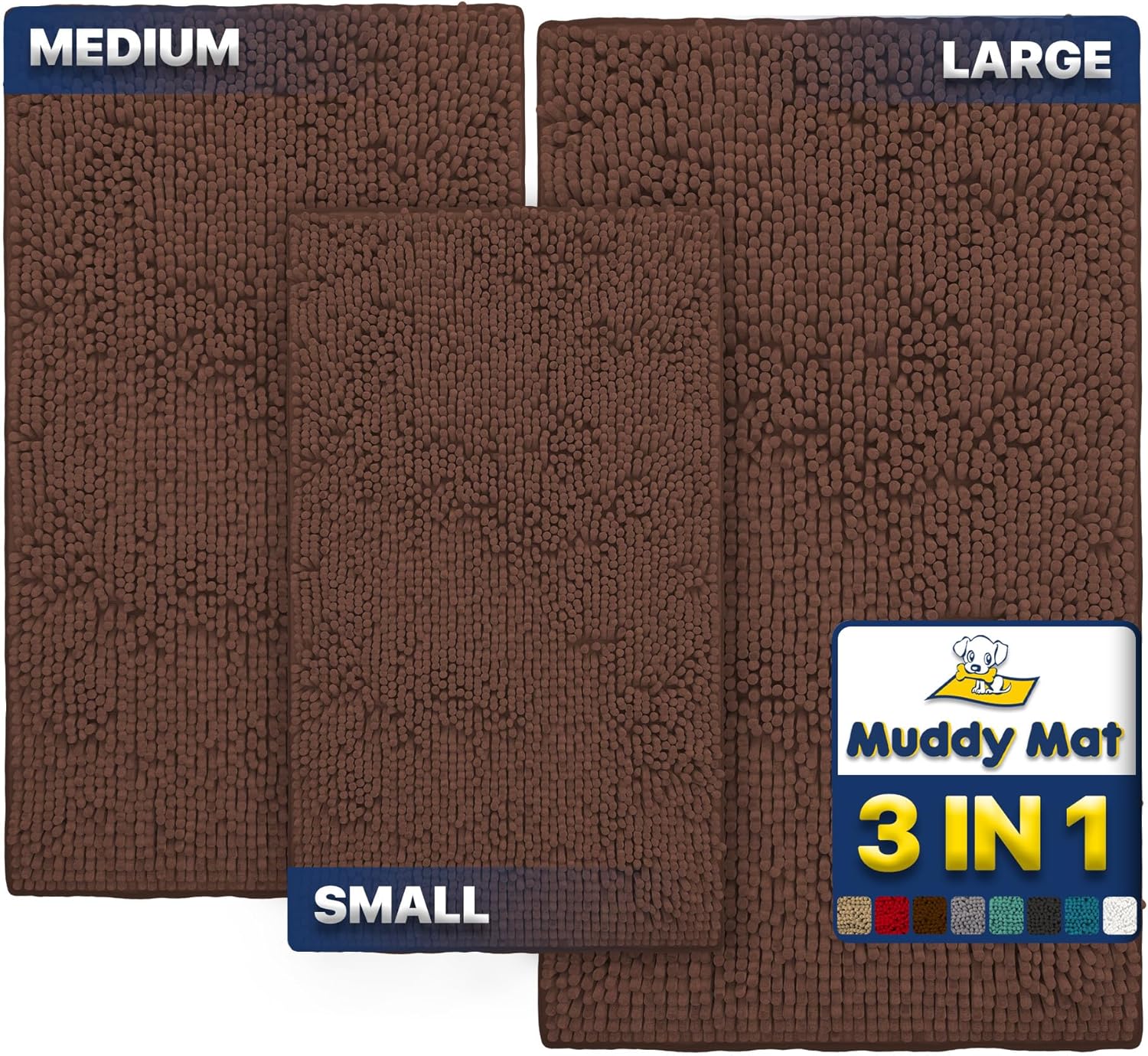 Muddy Mat Pack of 3 Microfiber Dog Door Mats for Clean Floors