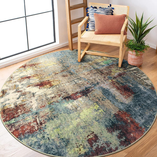 Lahome Modern Abstract Round Rug 5ft - Soft Non-Slip Carpet