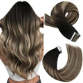 Tape in Hair Extensions Human Hair Ombre Balayage 24 in - Natural