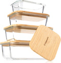 Set of 4 Stackable Nesting Glass Containers with Bamboo Lids - Space