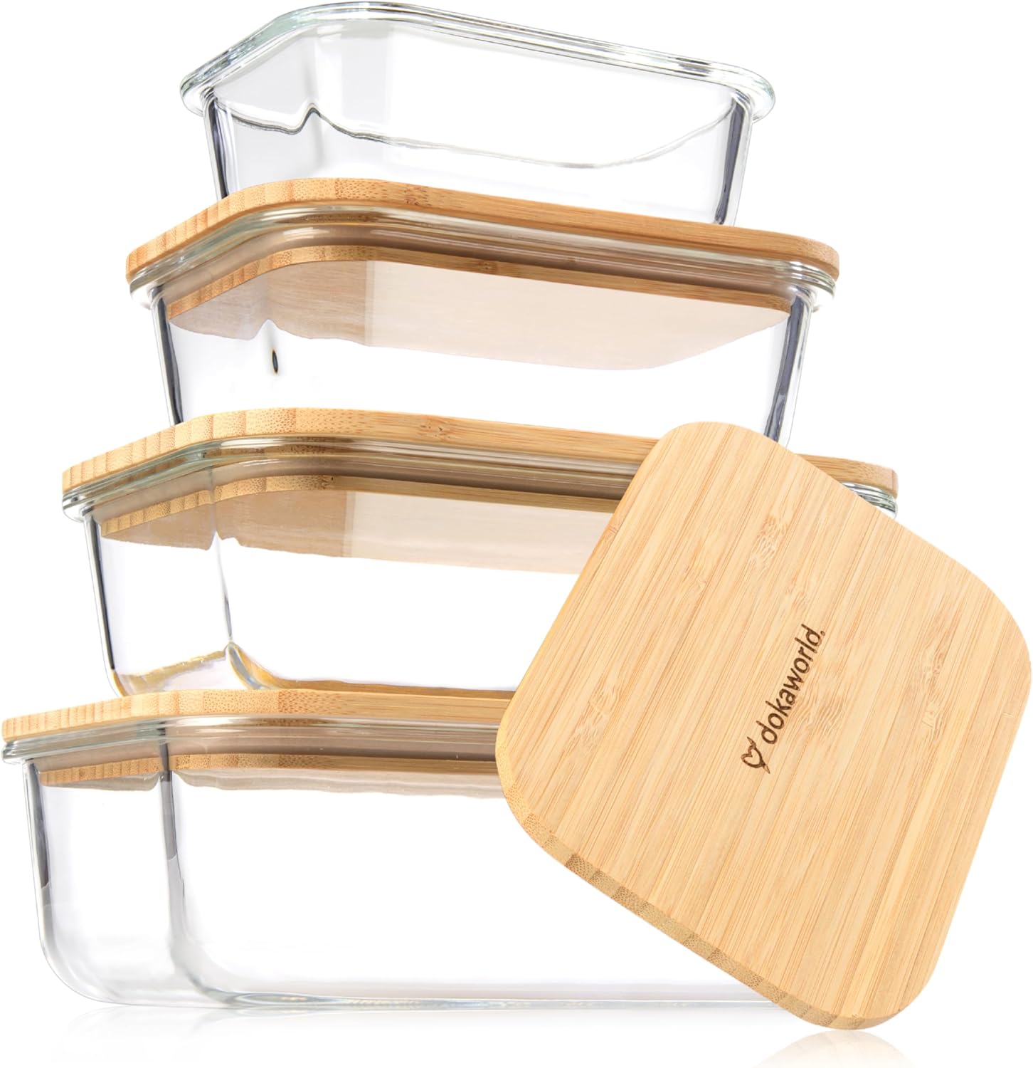 Set of 4 Stackable Space-Saving Glass Containers with Lids