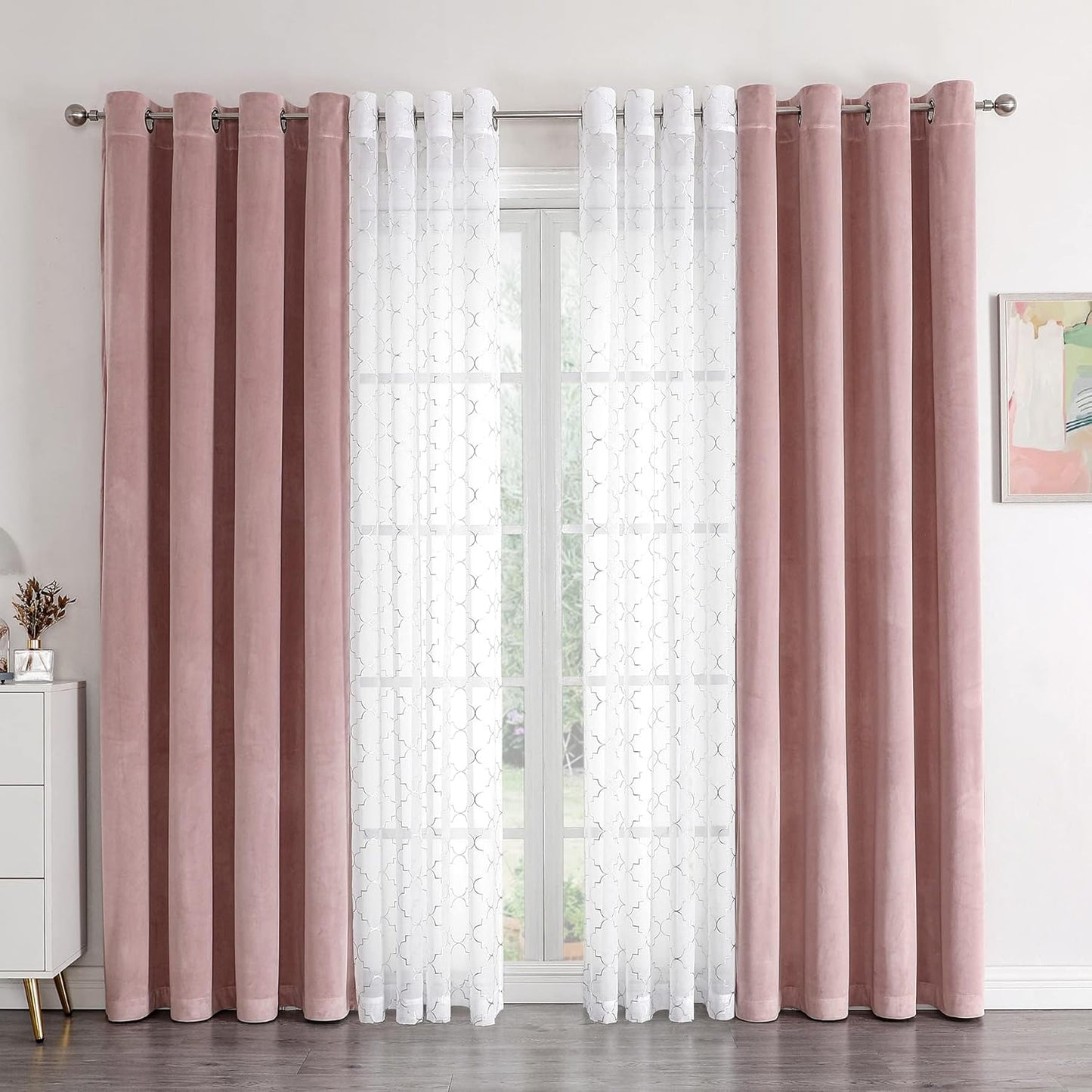 Dusty Rose Room Darkening Curtains Set by Enactex