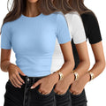 Ficerd 3 Pack Women's Ribbed T-Shirts - Soft Fitted Crewnecks Clothing