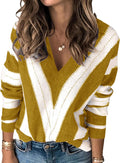 Striped V Neck Sweater for Women - Lightweight Fall Pullover