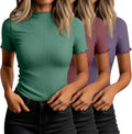 Huukeay 3 Pack Women's Mock Turtleneck Short Sleeve Tops