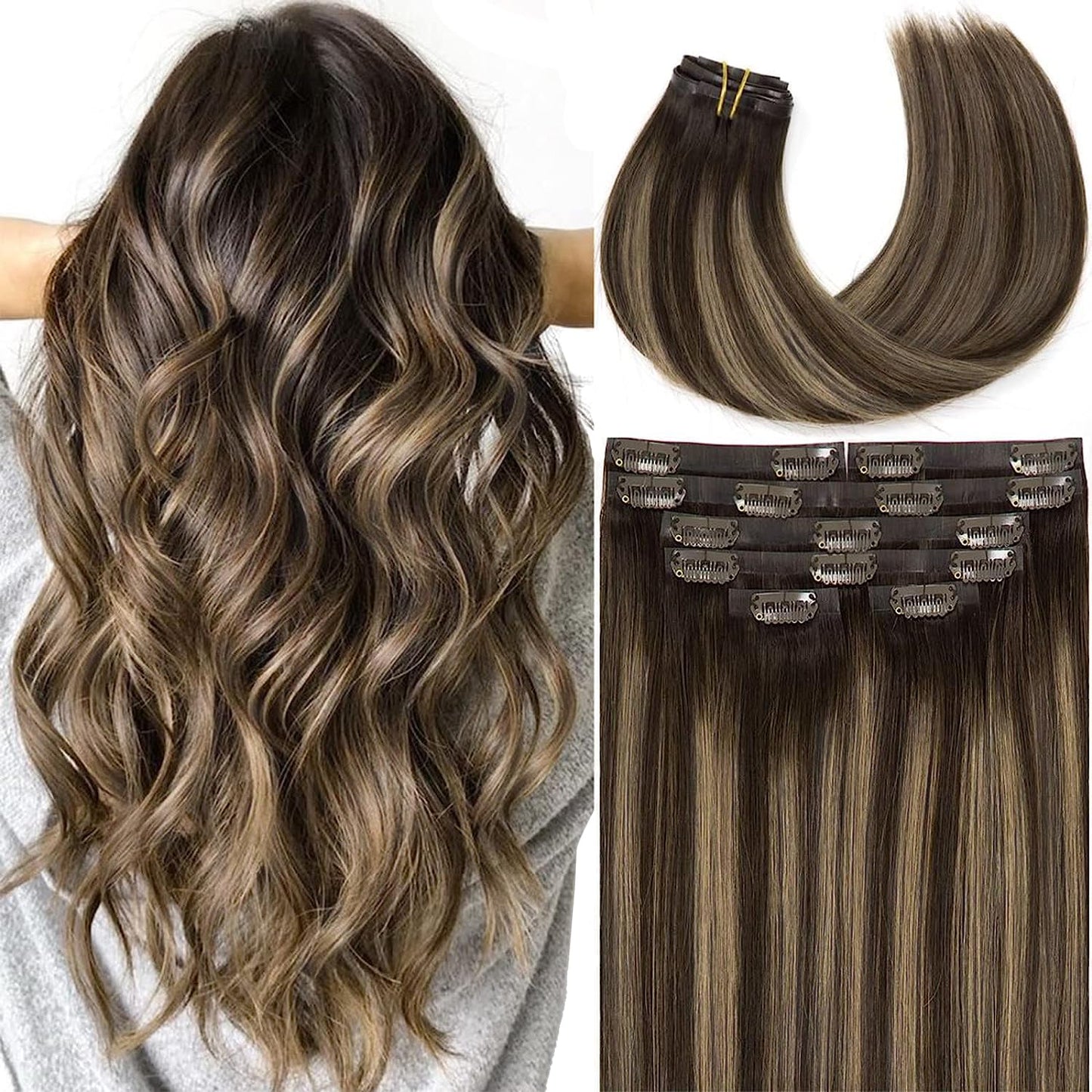 Lacer Clip in Human Hair Extensions Chestnut Brown 14 Inch