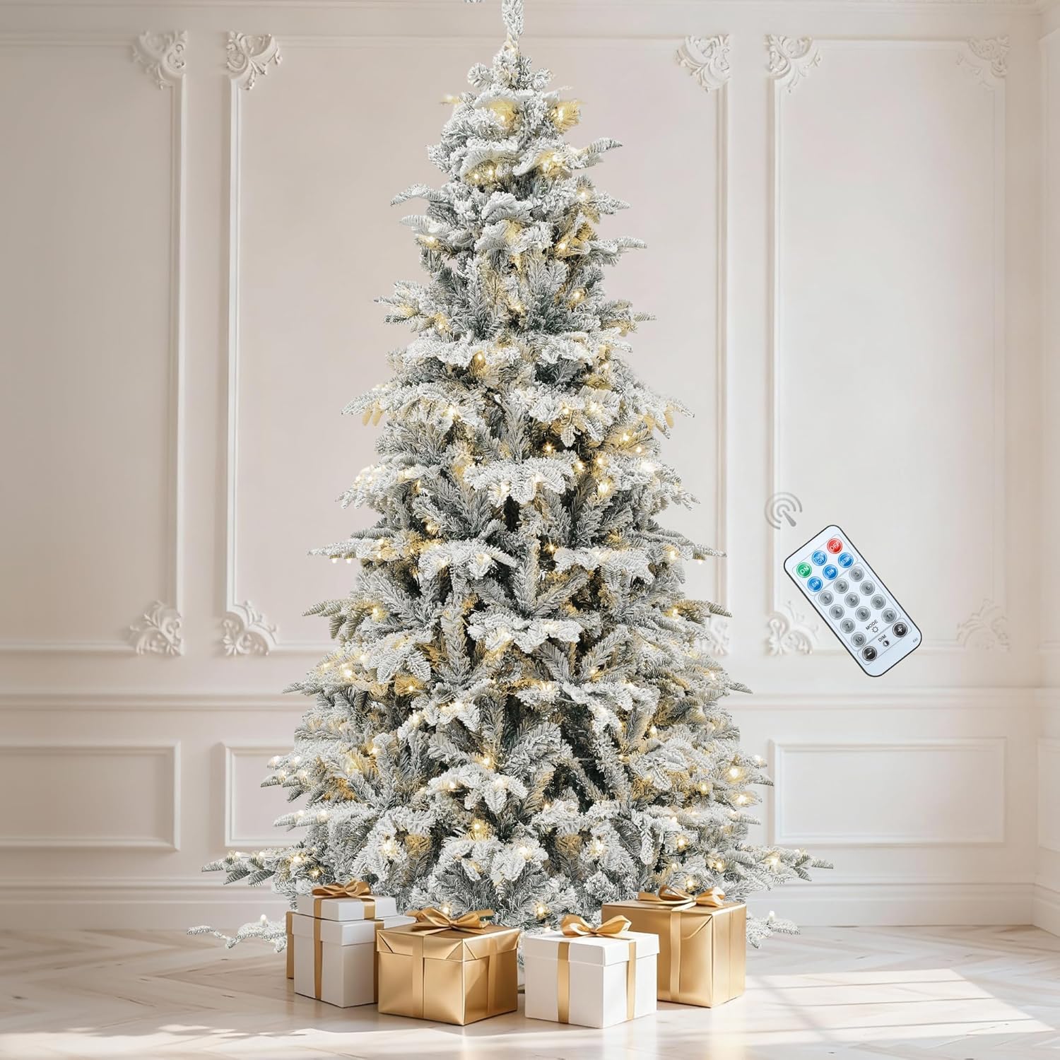 Flocked Layered Christmas Tree Prelit 6.5ft for Holiday Cheer